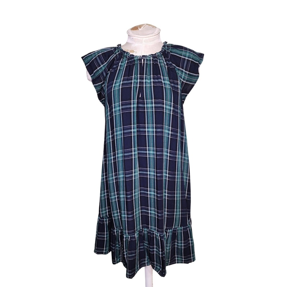 LOFT Shift‎ A Line Tartan Plaid Dress Green Navy Blue size 6 womens